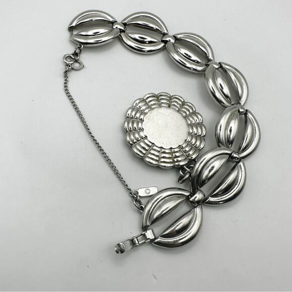 Monet Medallion Bracelet Silver tone Vintage Retro Chunky Maximalism Statement - Picture 5 of 10